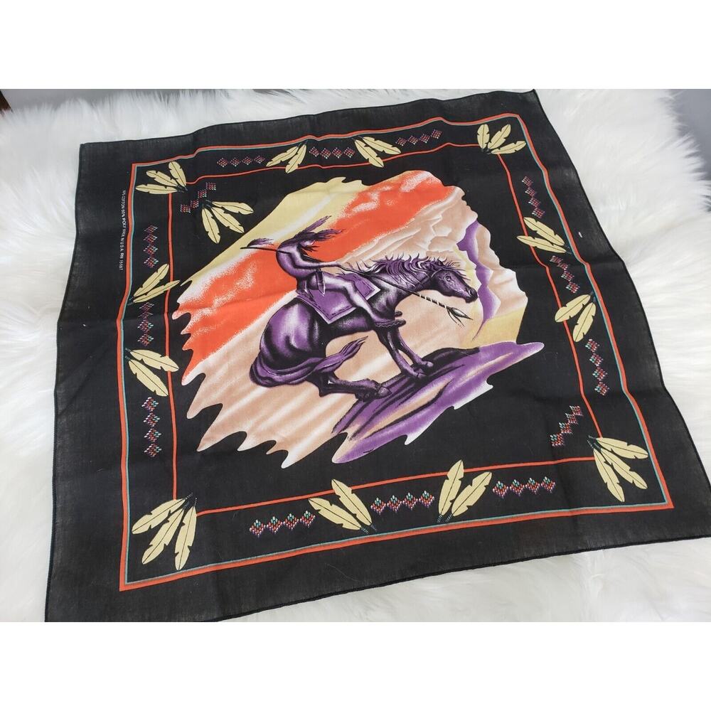 Vintage Bandana Native American Horse Southwestern Print‎ Aztec Tribal Phoenix